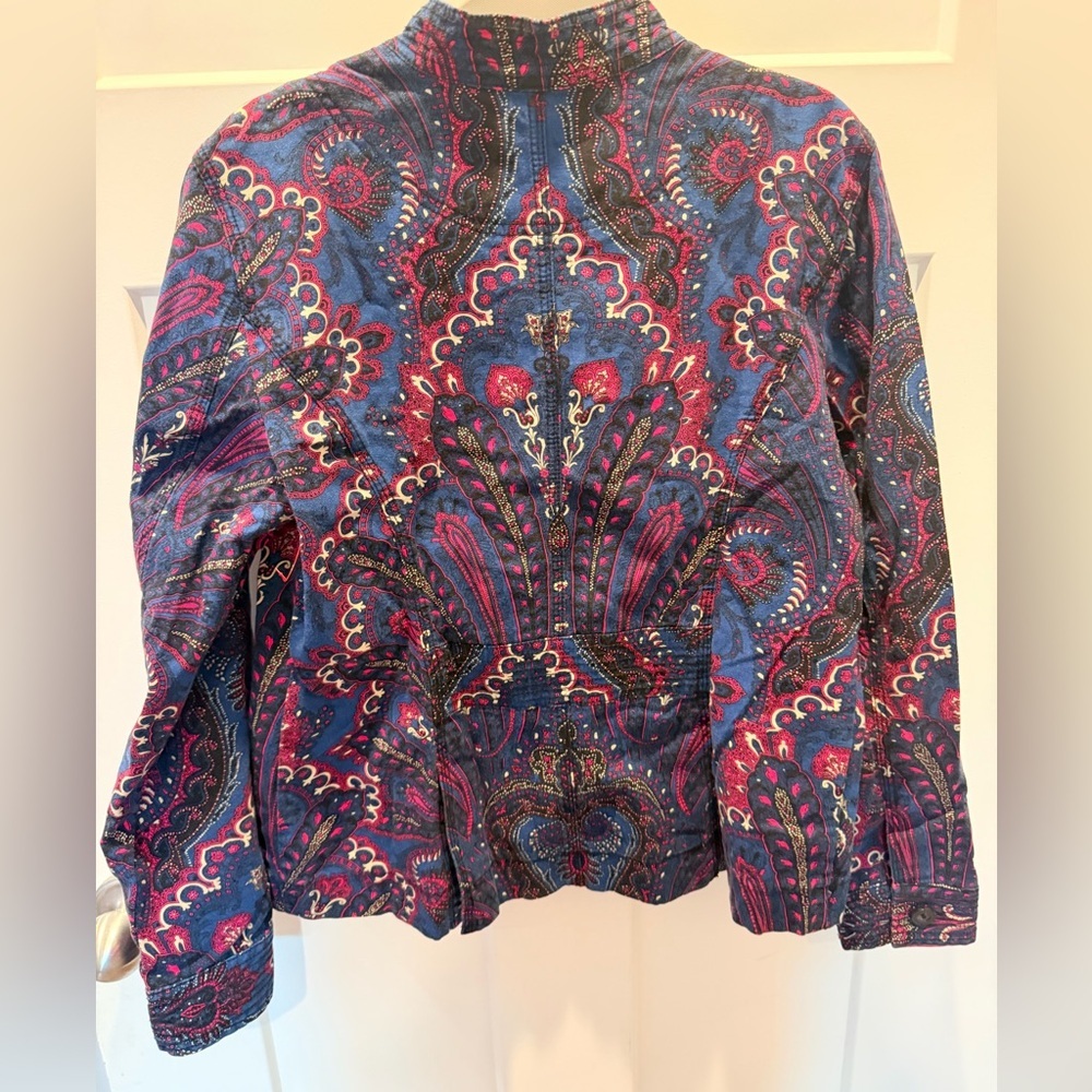 Coldwater Creek Paisley Zip Jacket Size M Navy Pink Lightweight Statement Print - Picture 3 of 9